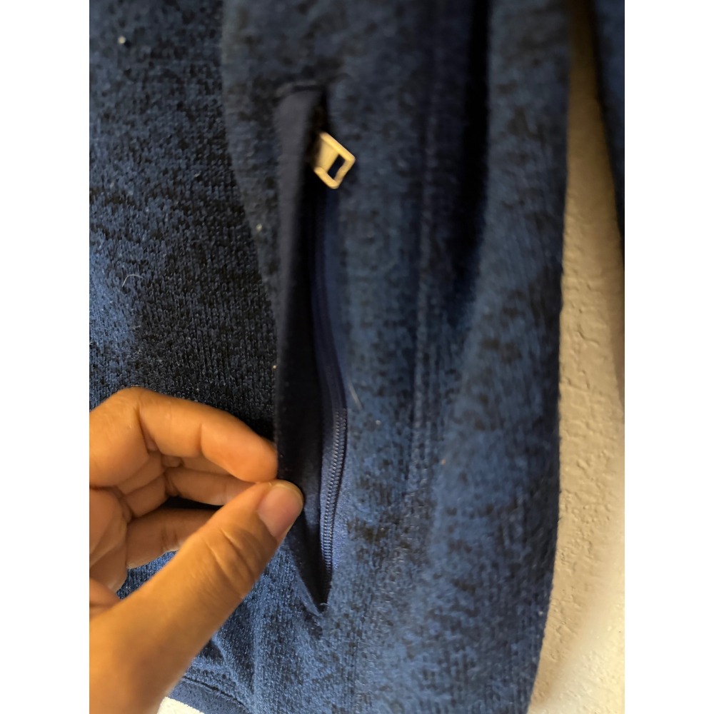 Quince Mens Full Zip Fleece Jacket Navy Blue Sweater Knit Mock Neck Small - Picture 2 of 6